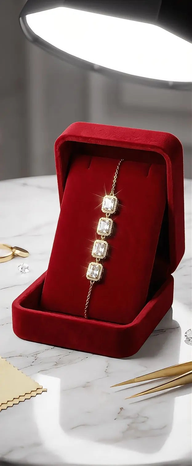 Square Crystal Link Adjustable Bracelet